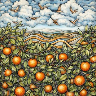 手绘橘树