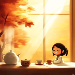 午后的小女孩插画