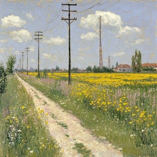 乡间道路油画
