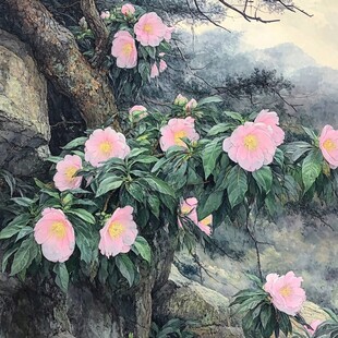 油画山茶花