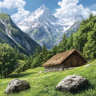 壁画电脑画山脉高山