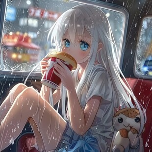 二次元女孩喝奶茶