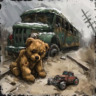 小熊开汽车图案