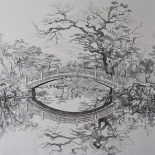 水榭树木美术绘画