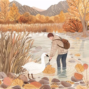 白鹤滩湿地公园插画