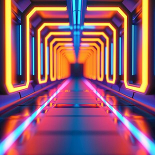 流光溢彩的霓虹灯走廊