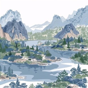 山川河流插画
