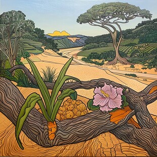 木刻彩色风景画