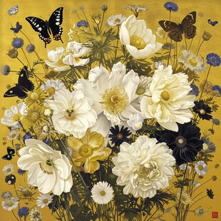 蝴蝶花朵油画