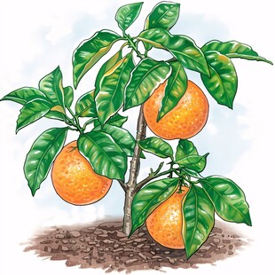 手绘橘子树