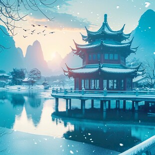 滕王阁雪景背景