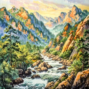 山川手绘油画