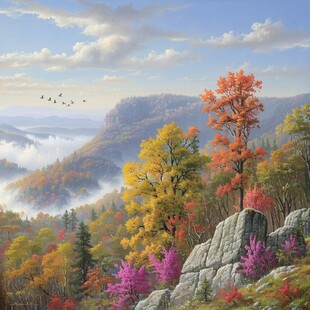 山水秋景油画