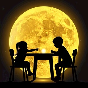 夜晚月下聊天