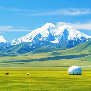 雪山草原蒙古包