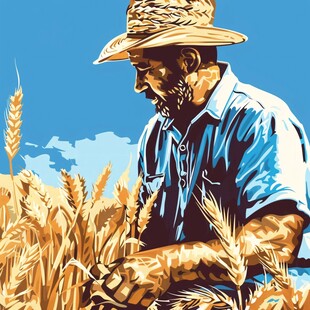 农民抱麦子插画