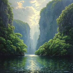 山水画油画手绘风景