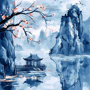 插画爱晚亭