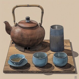 紫铜茶壶插画