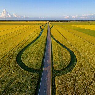 道路油菜田地