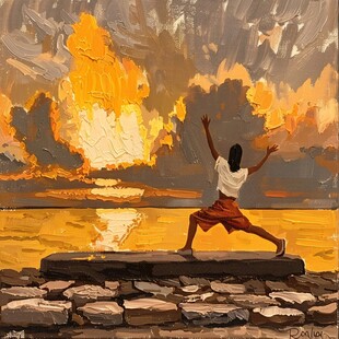 手绘追日的少年