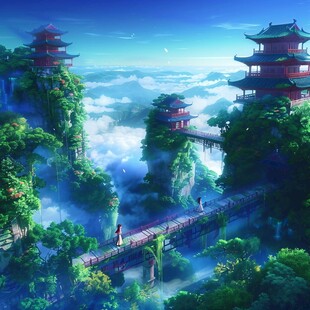 天界晓钟风景插画