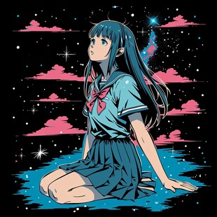 星空下的少女