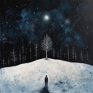 手绘雪夜风景无框画