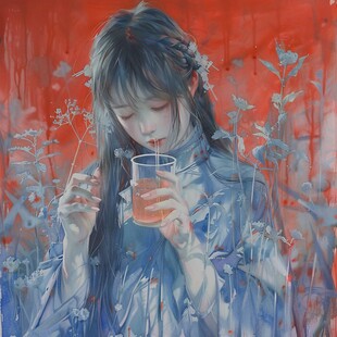二次元女孩喝奶茶