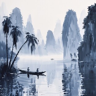 山水行舟插画
