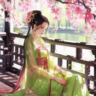 倚栏的古风美女