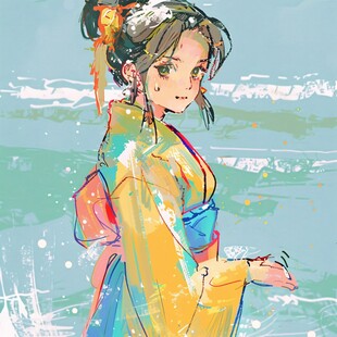 手绘国潮风格插画少女