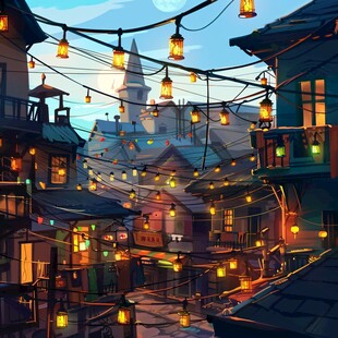 手绘夜市场景