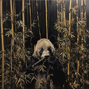 熊猫题材油画