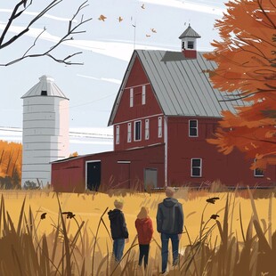 秋天美景一家人出行