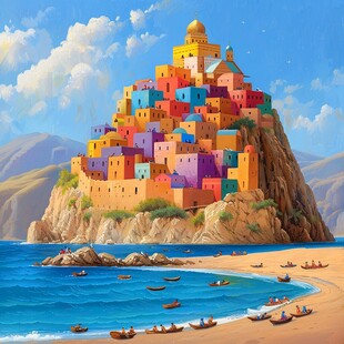 手绘地中海油画