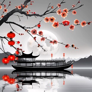 观山赏月红日东方元素