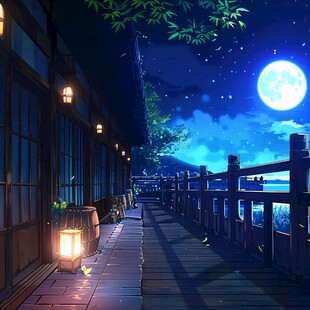 赏月乘凉聚会凉亭