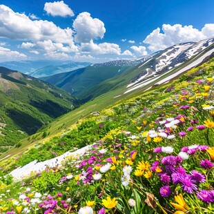 遍地野花和雪山