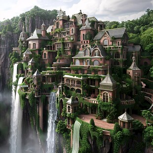瀑布上的别墅