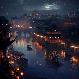 古镇玄幻夜景
