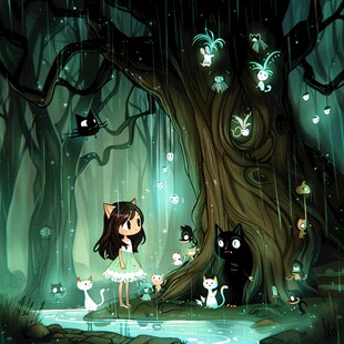 森林里的小女孩插画