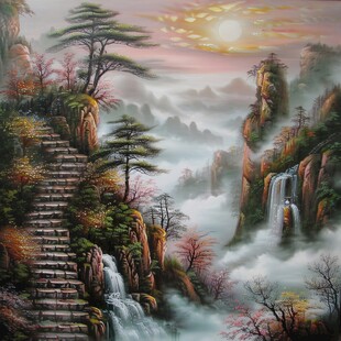 山水画油画手绘风景画