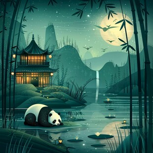 竹子熊猫ip形象插画