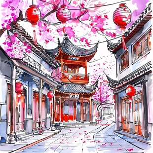 七宝古镇插画