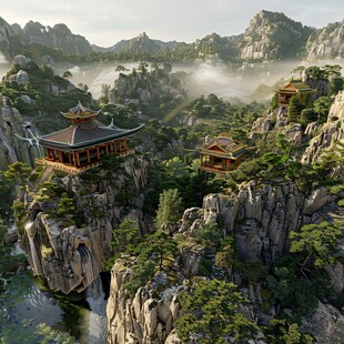 新中式楼阁皇宫山水