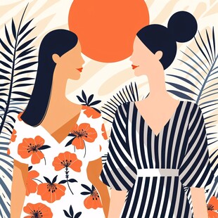 扁平风插画闺蜜女孩