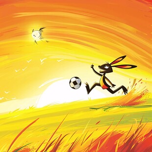 萌兔踢足球插画