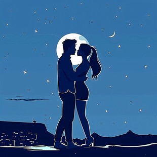 情侣拥抱浪漫插画