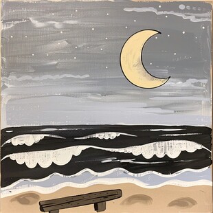 月色夜晚手绘插画